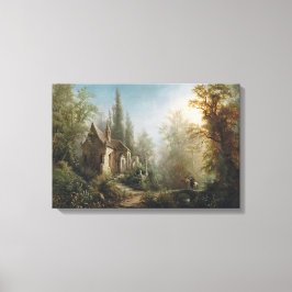 Moonlit Natten över Land Chapel and Horse Riders Canvastryck