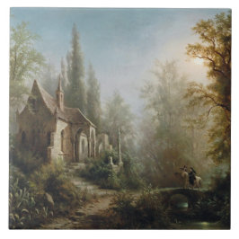 Moonlit Natten över Land Chapel and Horse Riders Kakelplatta