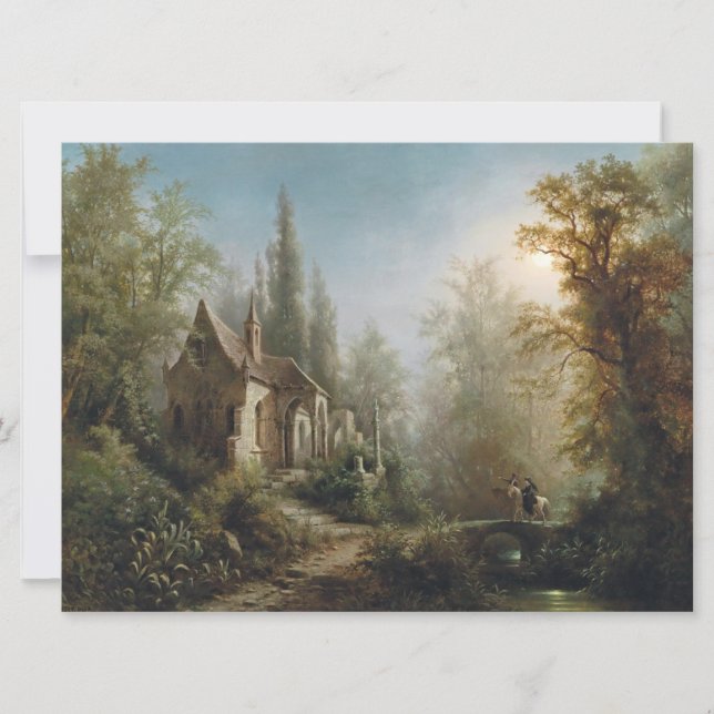 Moonlit Natten över Land Chapel and Horse Riders Kort (Framsida)