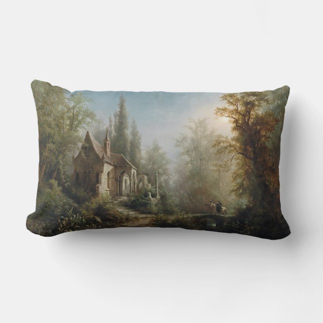 Moonlit Natten över Land Chapel and Horse Riders Lumbarkudde (Framsida)