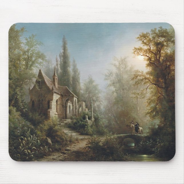 Moonlit Natten över Land Chapel and Horse Riders Musmatta (Framsidan)