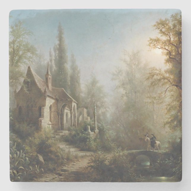 Moonlit Natten över Land Chapel and Horse Riders Stenunderlägg (Framsidan)