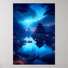 Moonlit Night, Historik japansk stad Poster
