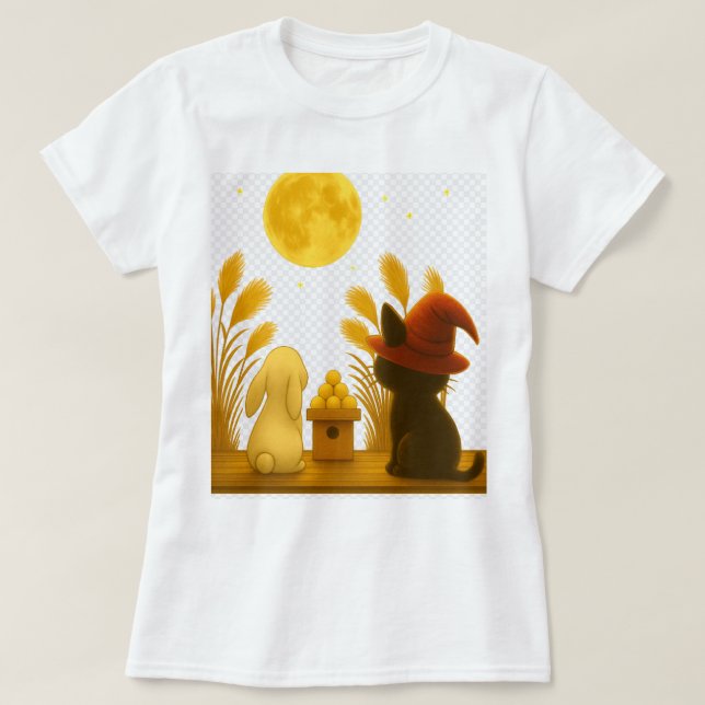 Moonlit Night with Emi the Black Cat T Shirt (Design framsida)