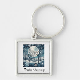 Moonlit Nordic Forest, anpassade Fyrkantig Silverfärgad Nyckelring