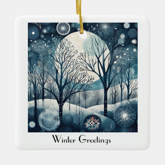 Moonlit Nordic Forest, anpassade Julgransprydnad Keramik (Framsida)