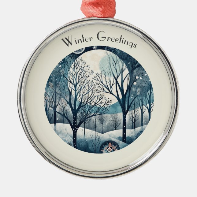 Moonlit Nordic Forest, anpassade Julgransprydnad Metall (Framsidan)