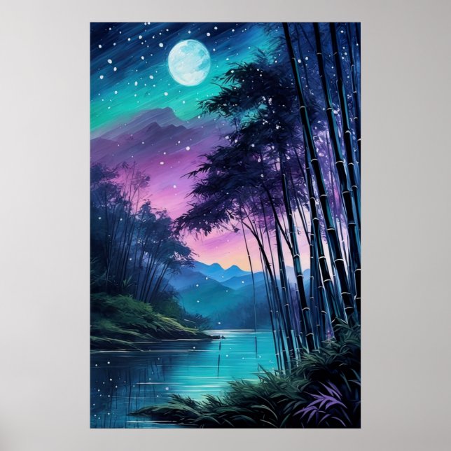 Moonlit Oasis: Bamboo-Clad Riverbank Poster (Framsidan)