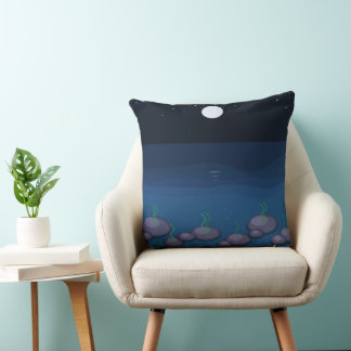 Moonlit Ocean Night Throw Pillow | Deep Blue Sea W Kudde