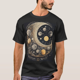 Moonlit Odyssey: Abstrakt Lunar Art T Shirt