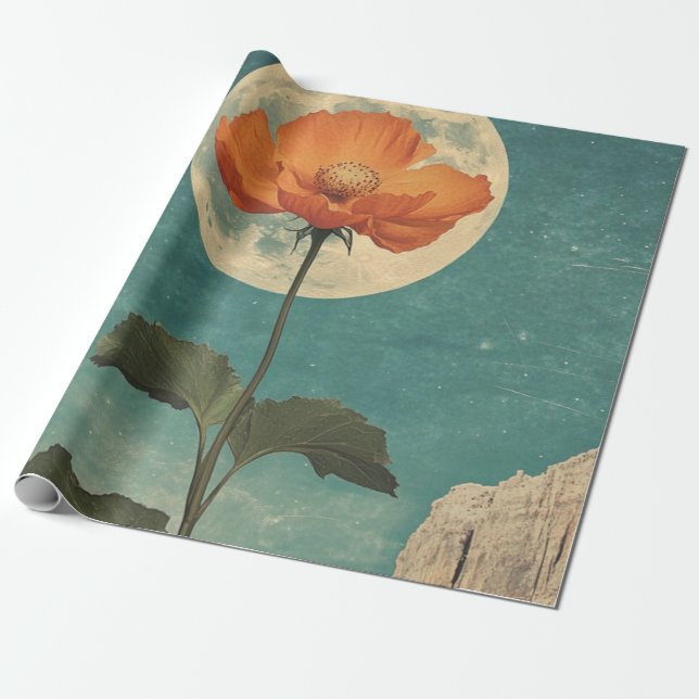 Moonlit Orange Bloom - Vintage Boho Charm Presentpapper (Utrullad)