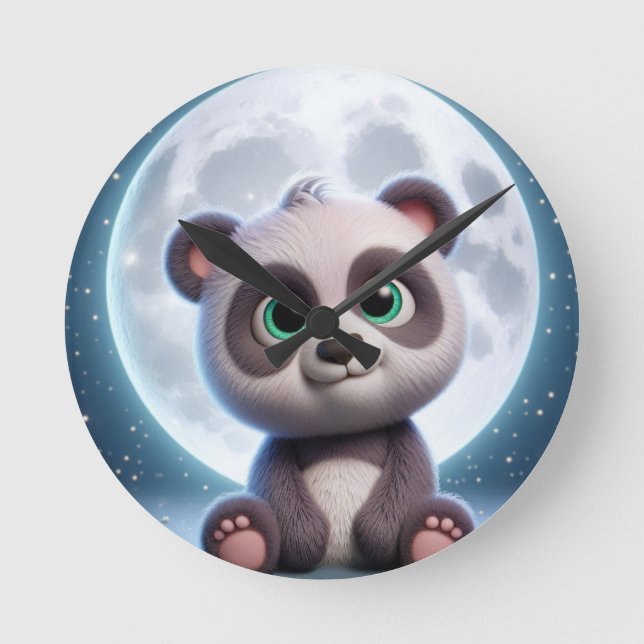 Moonlit Panda Dreams Rund Klocka (Framsida)