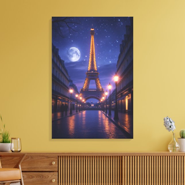 Moonlit Paris – Romantic Eiffel Tower Night Canvastryck (Insitu (Vardagsrum))