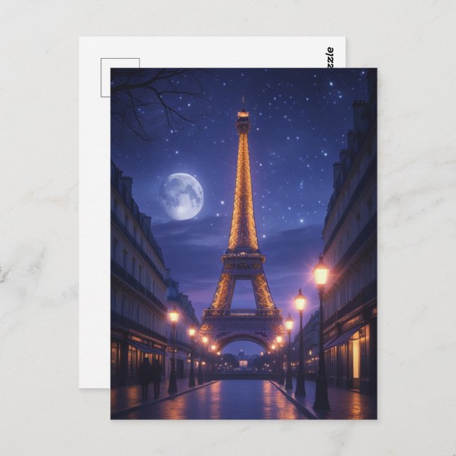 Moonlit Paris – Romantic Eiffel Tower Night Vykort (Fram/baksida)