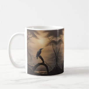 Moonlit Perch: En självsäker fågel i Twilight Kaffemugg