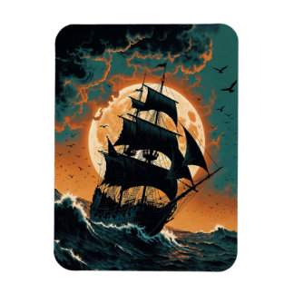 Moonlit Phantom Ship on Stormy Seas Magnet