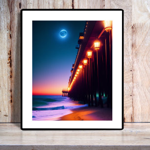 Moonlit Pier Poster