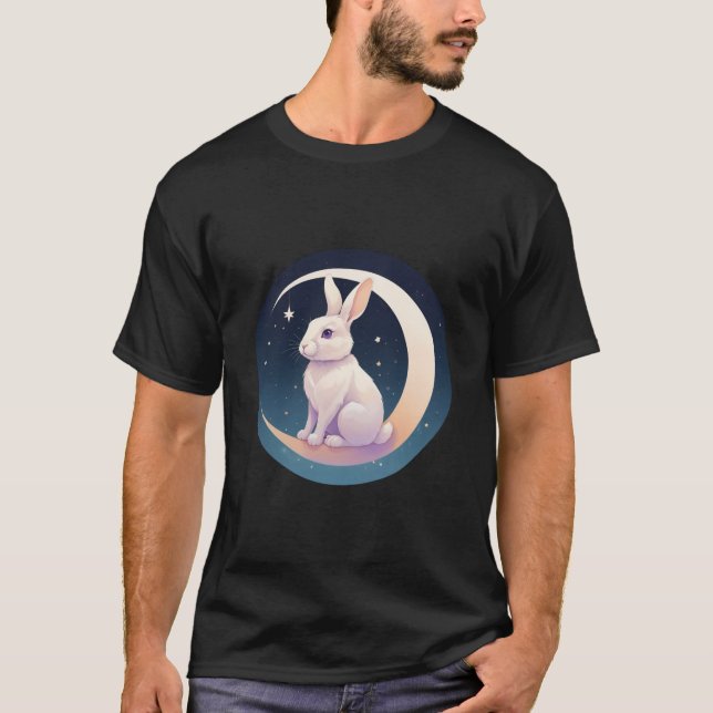 Moonlit Rabbit i Stars T Shirt (Framsida)
