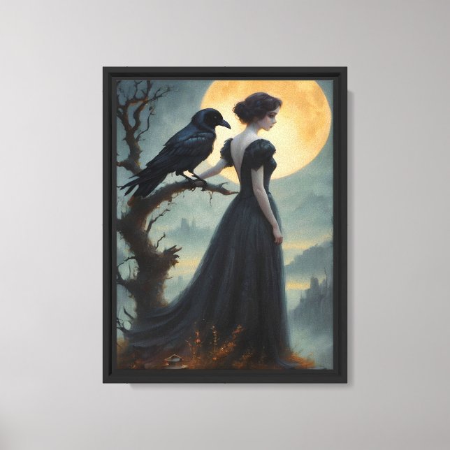 Moonlit Raven Dam Art Canvastryck (Framsida)