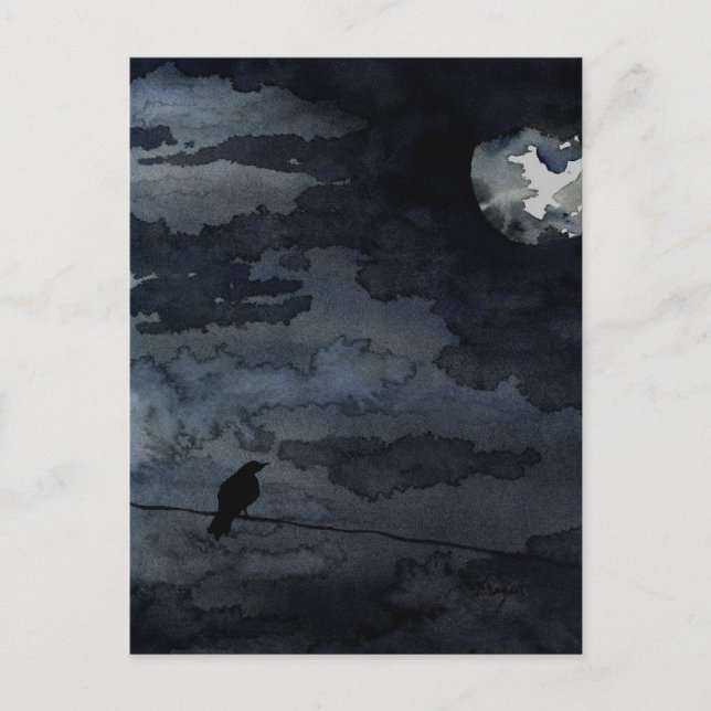 Moonlit Raven - Full Moon Art Vykort (Framsida)