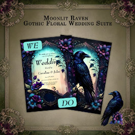 Moonlit Raven | Gothic Blommig Bröllopssvit. Inbjudningar