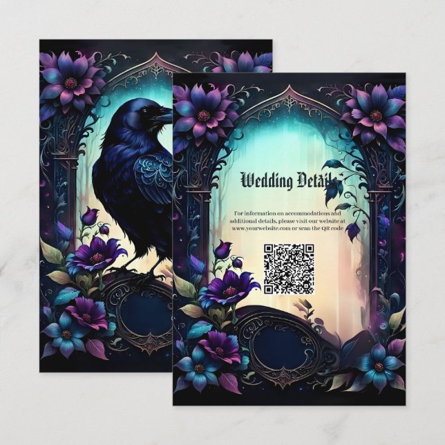 Moonlit Raven | Gothic Floral Bröllopspaket.  Tilläggskort (Fram/baksida)