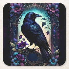 Moonlit Raven | Gothic Floral Bröllopspaket. Underlägg Papper Kvadrat
