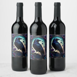 Moonlit Raven | Gothic Floral Bröllopspaket. Vinflaska Etikett