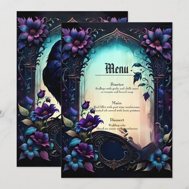Moonlit Raven | Gothic Floral Wedding Suite.  Meny (Fram/baksida)