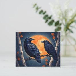 Moonlit Ravens på Birch Träd Tilläggskort