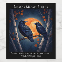 Moonlit Ravens på Birch Träd Vinflaska Etikett