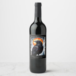 Moonlit Ravens på Birch Träd Vinflaska Etikett