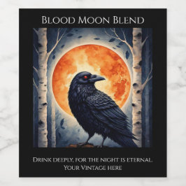 Moonlit Ravens på Birch Träd Vinflaska Etikett