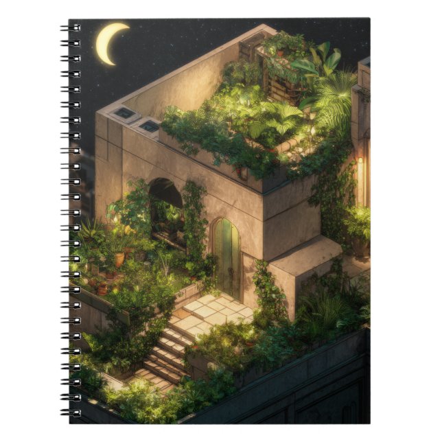 Moonlit Rooftop Garden Retreat bärbar dator Anteckningsbok (Framsidan)
