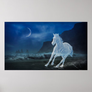 Moonlit Running Horse Ghost Print Poster teckning