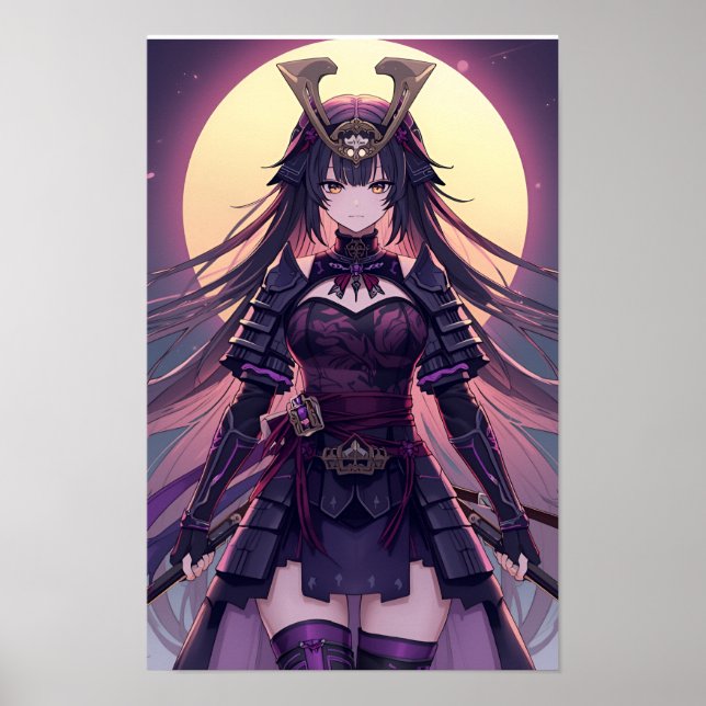 Moonlit Samurai Shadow — Elegant Anime Warrior Gir Poster (Framsidan)