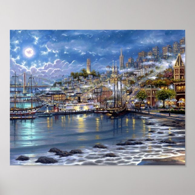 Moonlit San Francisco Harbour Poster (Framsidan)
