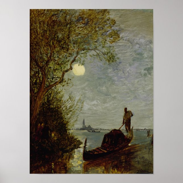 Moonlit Scene med Gondola Poster (Framsidan)