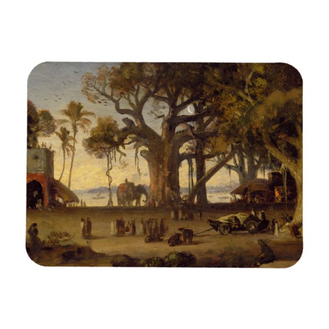 Moonlit Scene of Indian Figurer och Elephants amon Magnet (Horisontell)