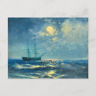Moonlit Seaview, bra Art-målning Vykort