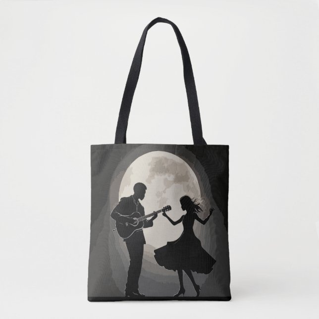 Moonlit Serenat: Silhouette Romantik Dance Tygkasse (Framsida)