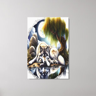Moonlit Serenity A Slumating Varg24x36 Canvastryck