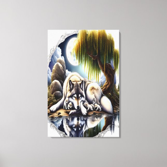 Moonlit Serenity A Slumating Varg24x36 Canvastryck (Framsida)