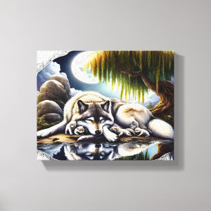 Moonlit Serenity A Slumating Varg 10x8 Canvastryck