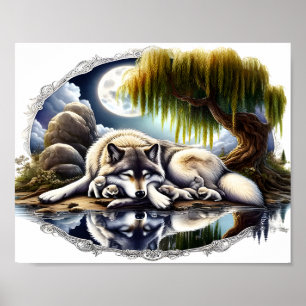 Moonlit Serenity A Slumating Varg 10x8 Poster