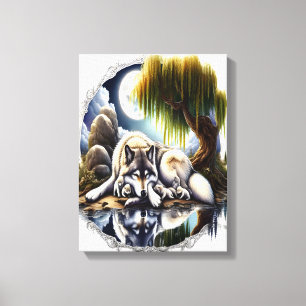Moonlit Serenity A Slumating Varg 12x16 Canvastryck