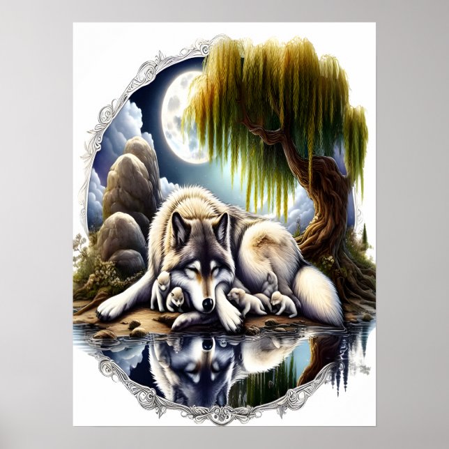 Moonlit Serenity A Slumating Varg 18x24 Poster (Framsidan)
