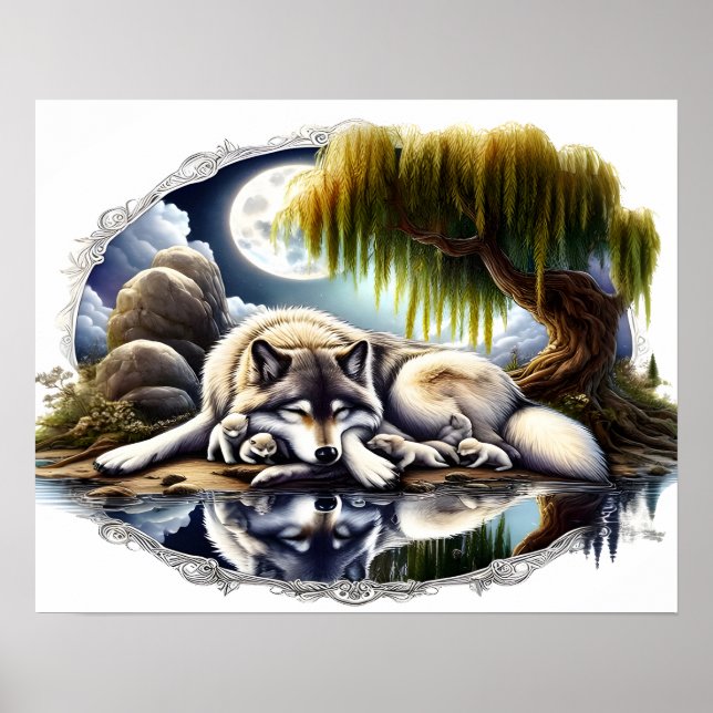 Moonlit Serenity A Slumating Varg 20x16 Poster (Framsidan)