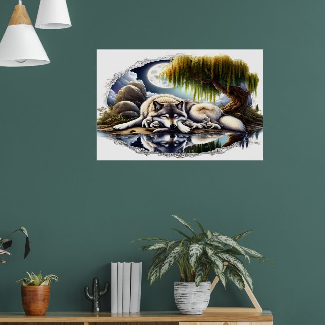 Moonlit Serenity A Slumating Varg 36x24 Poster (Vardagsrum 1)