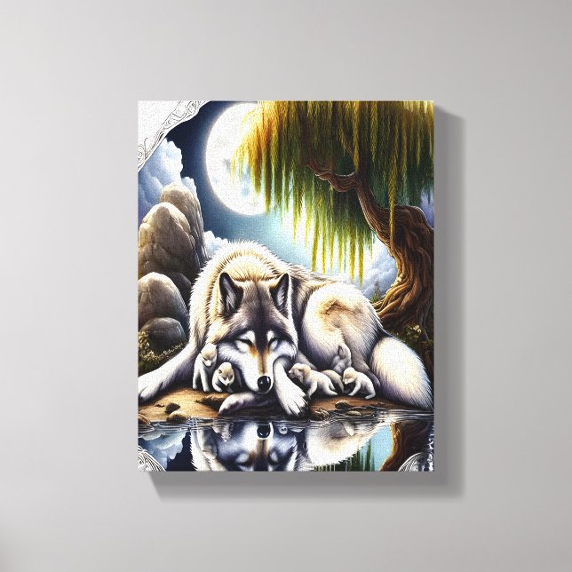 Moonlit Serenity A Slumating Varg 8x10 Canvastryck (Framsida)